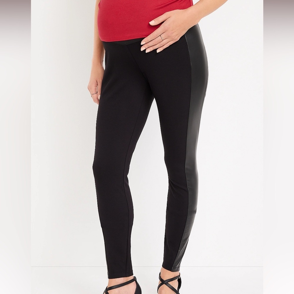 Ponte Faux Leather Side Pant Maternity Pant